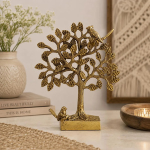 Sculpture d'arbre en laiton SHUBHAM, artisanat métallique doré, décoration d'oiseau, pièce d'art irrégulière pour salon, chambre, décoration intérieure - Product Image 4