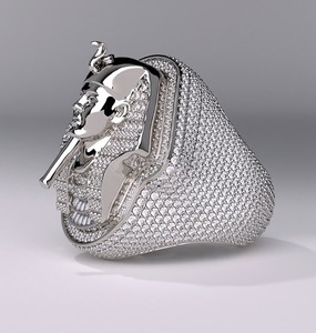 Silver Pharaoh Iced Out <b>Ring</b> for <b>Men</b> Luxury Egyptian King Design Hip Hop Statement Jewellry with CZ Stones - Product Image 2