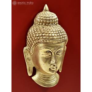 Ídolo de cabeza de Buda de latón de 5 pulgadas hecho a mano en la India máscara colgante de pared - Product Image 2