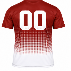 T-shirt de sport pour homme à manches courtes et col rond, imprimé par sublimation, dégradé rouge brique et blanc, personnalisé pour l'entraînement et la performance athlétique - Product Image 2