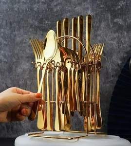 Ensemble de couverts Midnight Matte Noir Edge, vaisselle noire de luxe, ensemble de table Shadow Line, couverts de style indien - Product Image 2