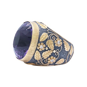 แหวนวิคตอเรียนทำมือทรงรีธรรมชาติประดับอเมทิสต์ เงินแท้ 925 ชุบทองคำขาว 18k สำหรับวันเกิด พร้อมใบรับรอง - Product Image 2