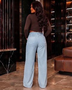 Pantalon large en daim respirant à taille mi-haute pour femme, style occidental, en cuir crocheté, de luxe, pour l'hiver - Product Image 6