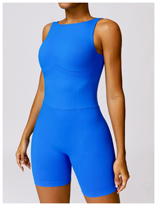 Women's High Waist Solid Blue Sleeveless Jumpsuit Tummy Control <b>Shapewear</b> Yoga Wear Spring Summer Knitted Spandex Polyester - Product Image 3