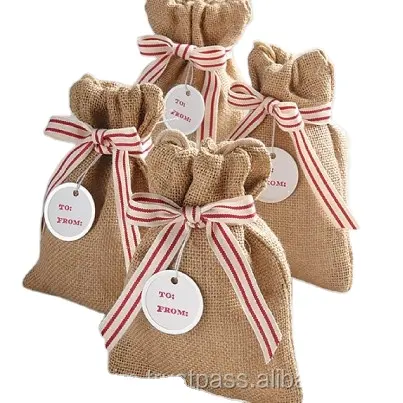 wedding jute pouch/ marriage gift bag/ small jute drawstring bag