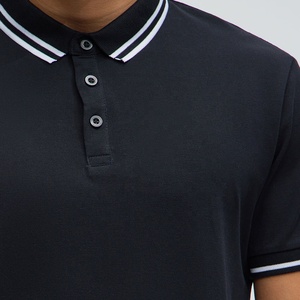 Polo de Manga Corta Negro para Hombre, Estilo Casual, Corte Regular, Bordado Personalizado, Algodón Piqué, Cierre de Botones, Color Sólido - Product Image 3