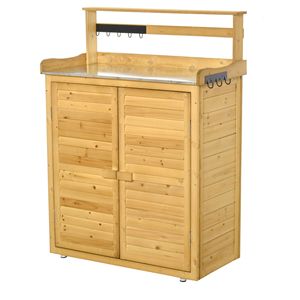 Banco da giardinaggio in legno a 3 livelli con vano portaoggetti bloccabile, ganci magnetici e piedini antiscivolo, 34,25 pollici di lunghezza - Product Image 1