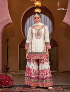 Ensemble Kurti Sharara en Soie Chinon le Plus Vendu avec Broderie et Impression Numérique pour Femme – Tenue Traditionnelle et de Soirée - Product Image 4