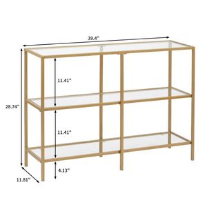 Consolle Moderna da Ingresso 12m con Struttura in Metallo Dorato, Facile Montaggio, Tavolo da Divano con Specchio in Vetro Temperato per Soggiorno e Corridoio - Product Image 4