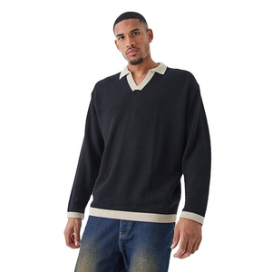 Polo Homme Personnalisable à Manches Longues en Coton Léger, Durable, Respirant, Séchage Rapide, Écologique, Grande Taille, Décontracté, Uni - Product Image 1