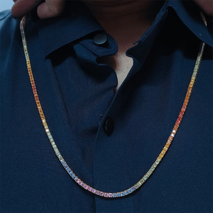 Collar Rizta Jewel Sapphire con Diamantes Redondos en Oro Sólido de 14K, Piedra Natural, Unisex, Estilo Clásico Riviera, 20 Pulgadas, 16.50ct - Product Image 1