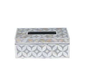 Caja de pañuelos rectangular con incrustaciones de nácar estilo costero, organizador decorativo para mesa del hogar - Product Image 3