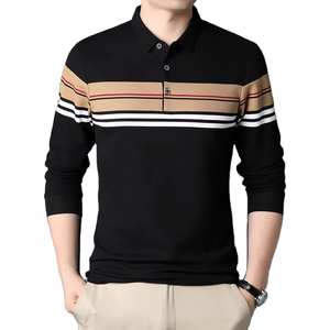Polo à manches longues pour homme de haute qualité, décontracté, 100% coton, confortable et respirant, couleurs unies, coupe classique, idéal pour l'été - Product Image 1