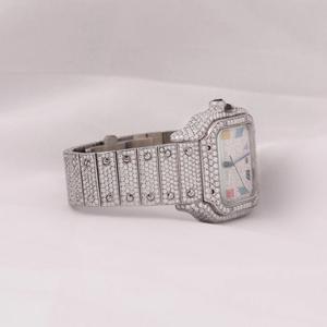 นาฬิกาผู้ชายลายการ์ตูนทรงสี่เหลี่ยมประดับเพชรมรกตชุดออกงานปาร์ตี้แนวฮิปฮอปแฟนซีสายสแตนเลสสุดหรู - Product Image 5