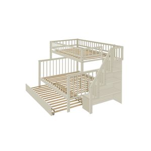 Cream Twin Over Full Stairway <b>Bunk</b> <b>Bed</b> <b>with</b> <b>Trundle</b> Kids' <b>Beds</b> Product - Product Image 4
