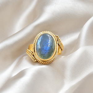 Blue Flash Labradorite <b>Statement</b> <b>Ring</b> 925 Sterling Silver Rose & Yellow Gold Plated Handmade Designer Gemstone <b>Ring</b> for Unisex - Product Image 4