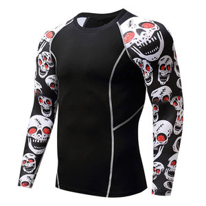 Men Long Sleeve Rash Guard <b>Skull</b> Print Compression Shirt Quick Dry Polyester Full Sleeve Sport <b>Top</b> - Product Image 2