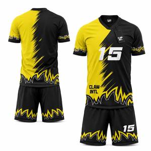 Maillot de football pour homme Claw Intl, noir et jaune, sublimé, col en V, manches courtes, polyester respirant, taille adulte - Product Image 6