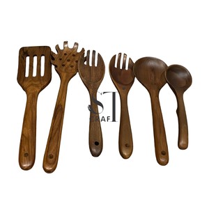 Ensemble artisanal de 5 ustensiles de cuisine en bois, cuillère et spatule en bois de luxe, cadeau de déménagement, accessoires de cuisine - Product Image 2