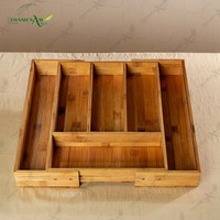 Bandeja Organizadora de Cubiertos Plegable y Portátil de Bambú Pintado a Mano con Laca, Inserto Ecológico Premium para Cajones