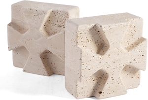 Geometric Stone Bookends 2Pcs Minimalist Sculptural Design Irregular Texture Decorative Shelf Accent - Product Image 2