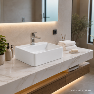 Lavabo Cuadrado de Cerámica para Baño, Diseño Minimalista, Superficie Lisa, Montaje en Suelo, 430x340x135mm - Product Image 3