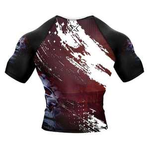 Short Sleeve Rash Guard Sublimation Print <b>Skull</b> Design Quick Dry Compression Shirt Sport <b>Top</b> BJJ Gear - Product Image 3