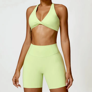 Ensemble de yoga deux pièces en nylon et spandex pour femmes, leggings taille haute et soutien-gorge de sport, vêtements de sport sans couture pour la gym, l'entraînement et le fitness - Product Image 4