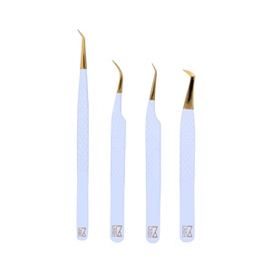 Ensemble de 4 pinces à cils en acier inoxydable durables et réutilisables, pointe en fibre incurvée, pour extensions de cils volumineux, outil de beauté, logo personnalisé - Product Image 1