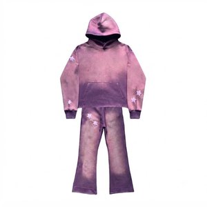Ensemble de survêtement à capuche tie-dye violet pour homme, manches longues, imprimé étoiles dégradé, joggers décontractés avec poches latérales, tenue d'automne - Product Image 2