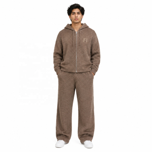 Ensemble survêtement homme chaud et doux en polaire avec sweat à capuche zippé et pantalon large – Vêtements d'hiver streetwear – Fournisseur en gros - Product Image 1
