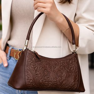 Bolso de Hombro de Cuero Genuino Repujado Vintage para Mujer, Bolso de Mano con Asa Superior y Diseño Floral, Bolsos de Diseñador Personalizados de Boutique - Product Image 4