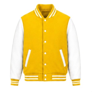 เสื้อแจ็คเก็ตเบสบอลแบบ Letterman สำหรับผู้ชาย ตัวเสื้อทำจากผ้าขนสัตว์ แขนเสื้อทำจากหนังแท้ สไตล์วิทยาลัย ปักโลโก้ - Product Image 1