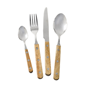 Ensemble de couverts en acier inoxydable de haute qualité avec manche en bois, finition miroir, pour la maison, la cuisine, le restaurant. - Product Image 1