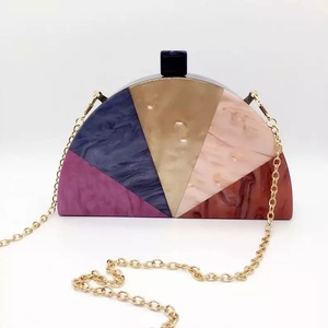 Artistic Resin Clutch Bag Geometric Multicolor Design <b>Gold</b> Chain Strap Fashion Statement Handbag - Product Image 1