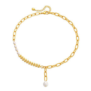 Collier pendentif fin en or véritable 18 carats plaqué cuivre, style minimaliste européen américain, design d'épi de blé, neutre - Product Image 5