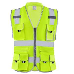 Gilet di Sicurezza Giallo Alta Visibilità con 10 Tasche, Strisce Riflettenti e Chiusura a Cerniera Frontale, Abbigliamento da Lavoro per Edilizia - Product Image 1