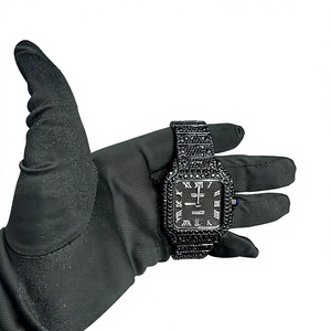 Reloj de Pulsera de Cuarzo Analógico para Hombre, Moderno y Lujoso, de Acero Inoxidable, con Escala Romana Negra, Cristal con Incrustaciones de Diamantes, Resistente al Agua - Product Image 1