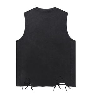 Men's <b>Distressed</b> Sleeveless Tank <b>Top</b> - Ripped Hem & Adjustable Drawstring Detail - Casual Streetwear Oversized Vest - Product Image 2