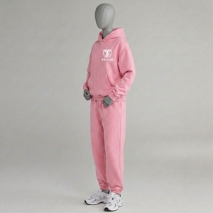 Truvic <b>Pink</b> Hooded <b>Tracksuit</b> Set 100% Cotton Full Length Casual Wear With Logo Front Breathable Regular Fit Autumn <b>Tracksuit</b> - Product Image 3