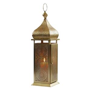 Luxury Design Moroccan Metal Gold Hanging Lantern <b>Tea</b> <b>Light</b> <b>Candle</b> Holder With Green Glass Panels For Home Decor Ramadan - Product Image 2