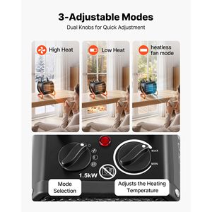 Calentador Eléctrico PTC de 1500W, Ventilador Calefactor con Modos de Calor Bajo y Alto, 40 Ángulos Ajustables, Protección Contra Sobrecalentamiento - Product Image 3