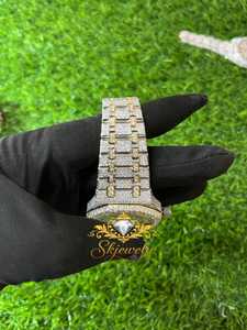 Reloj de Lujo para Hombre, Estilo Hip Hop, con Incrustaciones de Moissanita, Cuarzo, Acero Inoxidable, Esfera Árabe de Dos Tonos, Fecha Automática, Resistente al Agua 3BAR - Product Image 3
