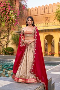 Vedaa Woven Grace <b>Lehenga</b> set with Slub Kota fabric featuring Zari weaving work and a Paithani jacquard border - Product Image 1