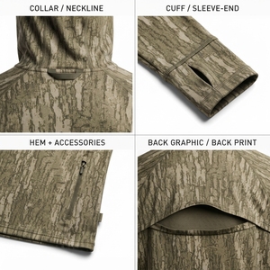 Camisa de Caza con Capucha y Protección Solar UPF 50+ de Poliéster Reciclado con Camuflaje y Pasamontañas Integrado OEM - Product Image 4