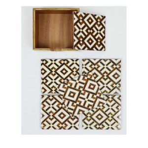 Nouvel arrivage de sous-verres carrés en incrustation d'os Ensemble de 4 sous-verres en mosaïque comme motif thé café boisson ustensiles de cuisine Doué pour toute occasion - Product Image 6