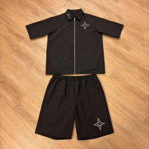 Ensemble survêtement homme hiver streetwear coupe-vent et short 2 pièces uni jogging sportswear - Product Image 4