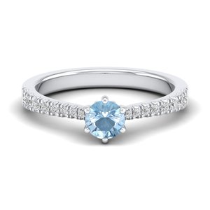 Bague en or rose 14 carats avec pierre précieuse aquamarine de 0,5 carat, taille ronde, personnalisée REYES, certifiée IGI, bagues de fiançailles pour femmes - Product Image 5