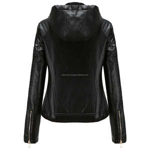 Élégant noir élégant à capuche Moto cuir polyvalent vestes pour femmes avec doublure Sherpa fermeture à glissière confort Durable - Product Image 2