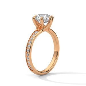 Anillo de oro rosa macizo de 14 quilates de diseño clásico hecho a mano con diamante cultivado en laboratorio de corte redondo de 6 puntas y banda pavé, anillo solitario para ella - Product Image 2